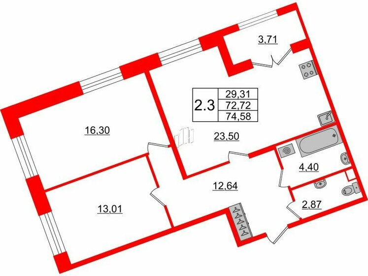 72,7 м², 2-комнатная квартира 23 250 336 ₽ - изображение 46