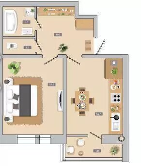46,4 м², 1-комнатная квартира 6 960 000 ₽ - изображение 1