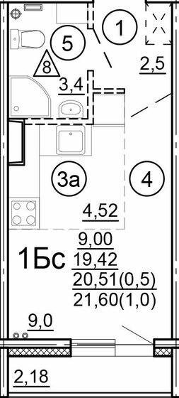 22 м², 1-комнатная квартира 3 081 160 ₽ - изображение 1