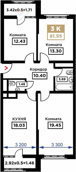 82 м², 3-комнатная квартира 14 999 000 ₽ - изображение 1