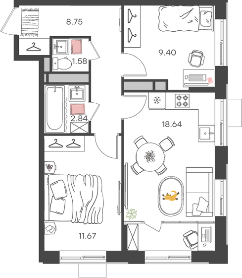 52,9 м², 3-комнатная квартира 5 393 760 ₽ - изображение 15