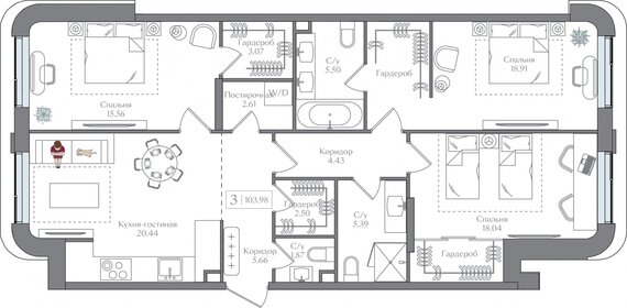 Квартира 104 м², 3-комнатная - изображение 1