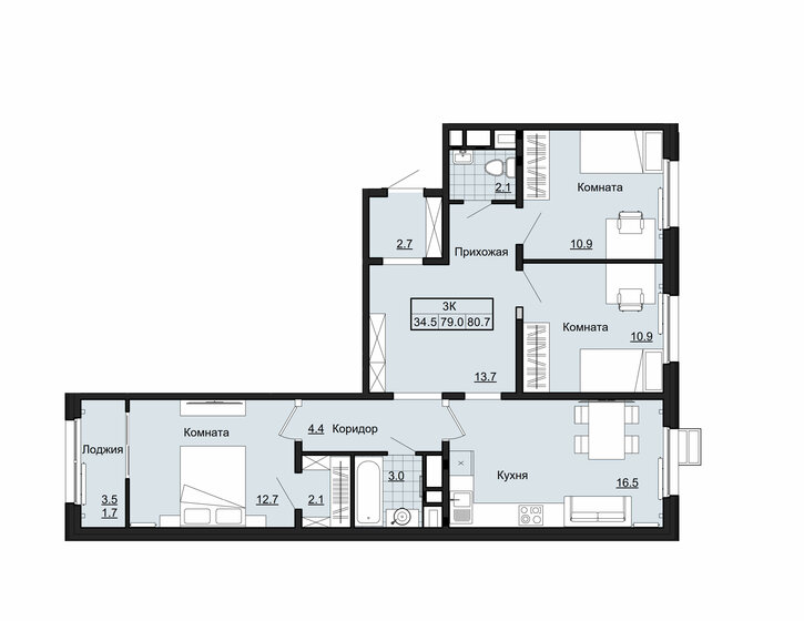 80,7 м², 3-комнатная квартира 6 778 800 ₽ - изображение 1