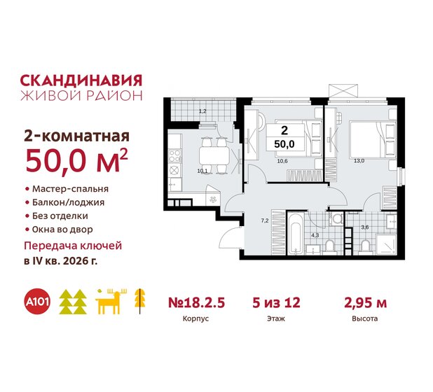 50 м², 2-комнатная квартира 12 643 493 ₽ - изображение 35