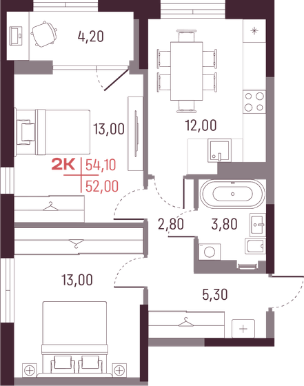 52 м², 2-комнатная квартира 6 552 000 ₽ - изображение 7