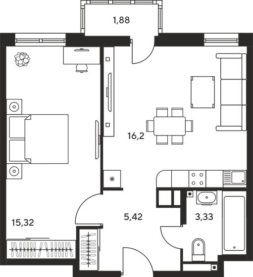 42 м², 2-комнатная квартира 5 580 000 ₽ - изображение 1