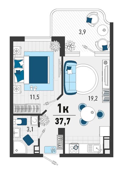 37,7 м², 1-комнатная квартира 11 156 550 ₽ - изображение 1