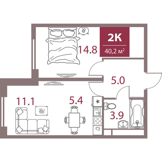 40,2 м², 2-комнатная квартира 25 567 200 ₽ - изображение 1