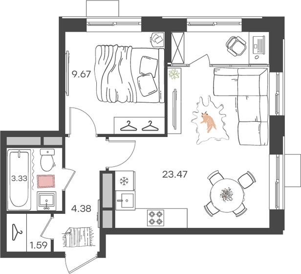 42,4 м², 2-комнатная квартира 4 456 200 ₽ - изображение 15