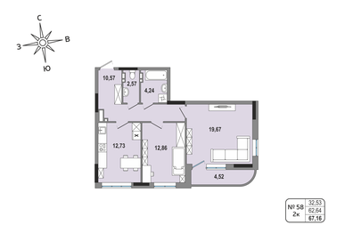 67 м², 2-комнатная квартира 6 649 000 ₽ - изображение 33