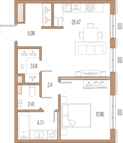 Квартира 51 м², 1-комнатная - изображение 1