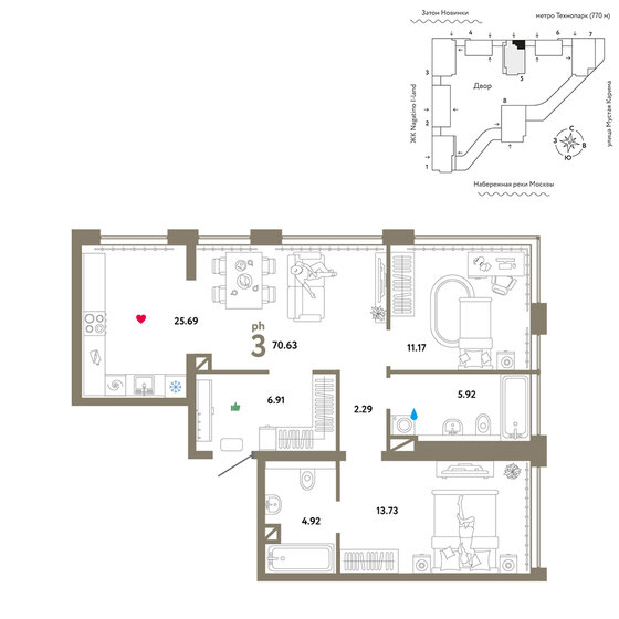 70,6 м², 3-комнатная квартира 46 390 000 ₽ - изображение 1