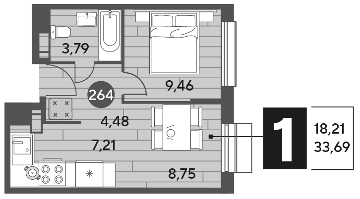 33,7 м², 1-комнатная квартира 5 161 308 ₽ - изображение 1