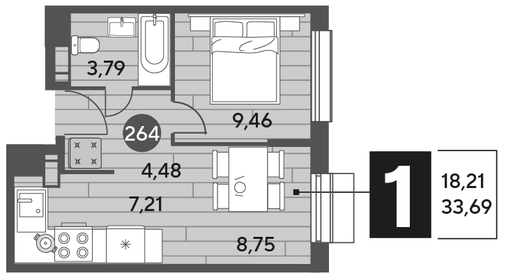 33,7 м², 1-комнатная квартира 5 255 640 ₽ - изображение 10