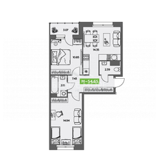 Квартира 54,7 м², 3-комнатная - изображение 2