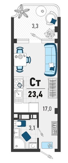 23,4 м², 1-комнатная квартира 8 550 000 ₽ - изображение 1