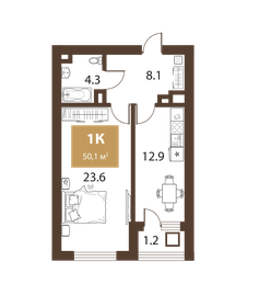 Квартира 50,1 м², 1-комнатная - изображение 5