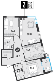 89,7 м², 3-комнатная квартира 12 629 760 ₽ - изображение 1