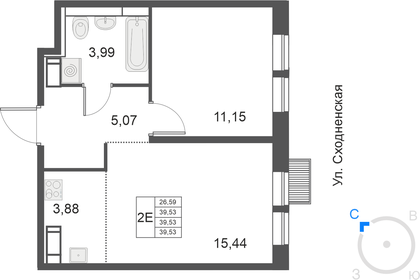 Квартира 39,5 м², 2-комнатная - изображение 1