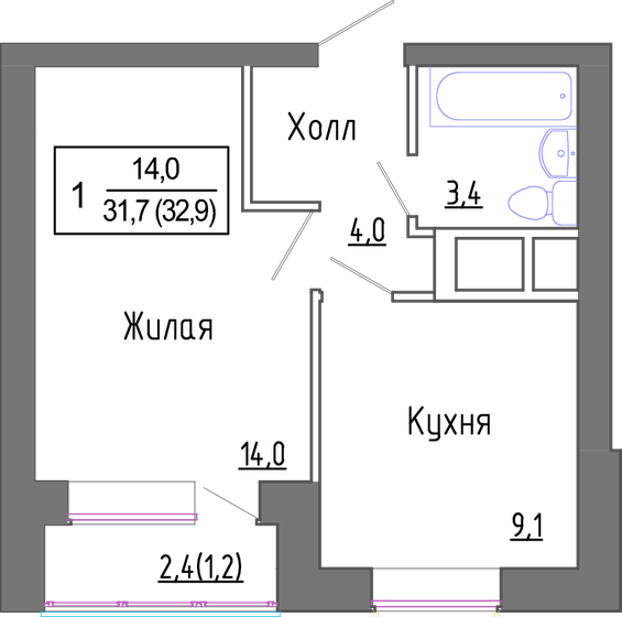 31,7 м², 1-комнатная квартира 6 260 750 ₽ - изображение 28