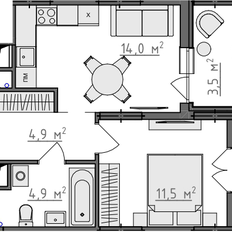 Квартира 37,3 м², 1-комнатная - изображение 2