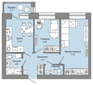 57 м², 2-комнатная квартира 5 349 680 ₽ - изображение 6