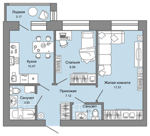 57 м², 2-комнатная квартира 5 745 740 ₽ - изображение 36