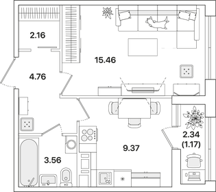 45,8 м², 2-комнатная квартира 6 150 000 ₽ - изображение 87