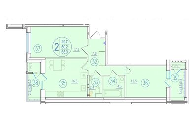 Квартира 65 м², 2-комнатная - изображение 1