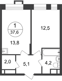 Квартира 37,6 м², 1-комнатная - изображение 1