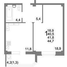 Квартира 44,7 м², 1-комнатная - изображение 3