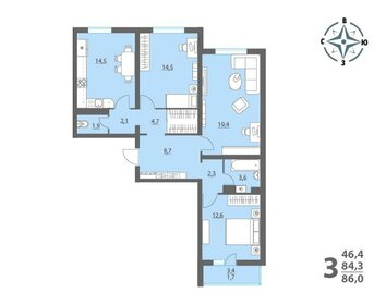 Квартира 86 м², 3-комнатная - изображение 1