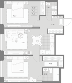 Квартира 74,5 м², 2-комнатная - изображение 1