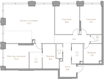 133 м², 3-комнатная квартира 152 786 000 ₽ - изображение 1