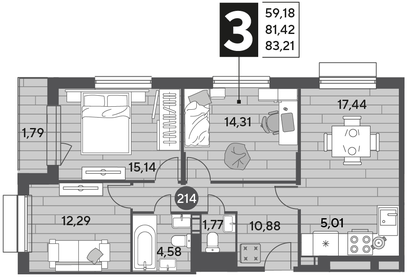 Квартира 83,2 м², 3-комнатная - изображение 1