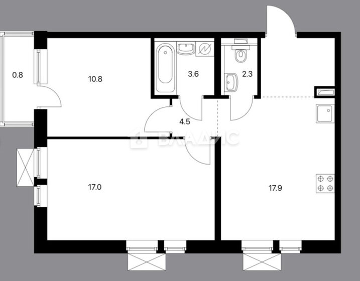 55,9 м², 2-комнатная квартира 12 200 000 ₽ - изображение 1