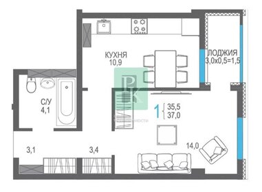 Квартира 37 м², 1-комнатная - изображение 1