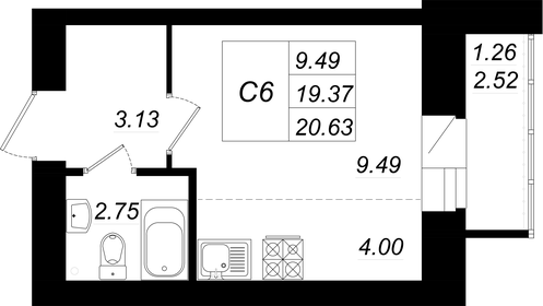 20,6 м², квартира-студия 3 610 000 ₽ - изображение 11