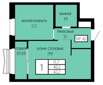 Квартира 42,2 м², 1-комнатная - изображение 1