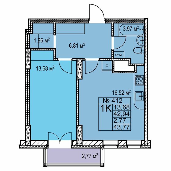 43,8 м², 1-комнатная квартира 8 020 000 ₽ - изображение 1