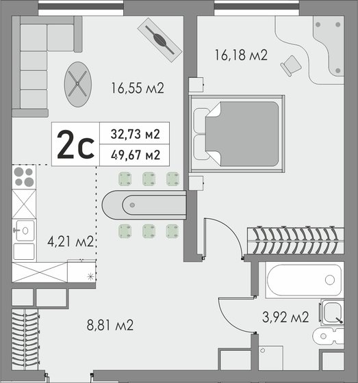 49,7 м², 2-комнатная квартира 5 165 680 ₽ - изображение 1