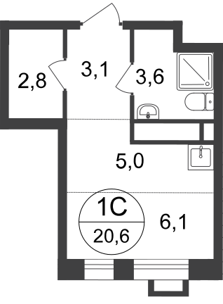 20,6 м², квартира-студия 7 723 605 ₽ - изображение 24