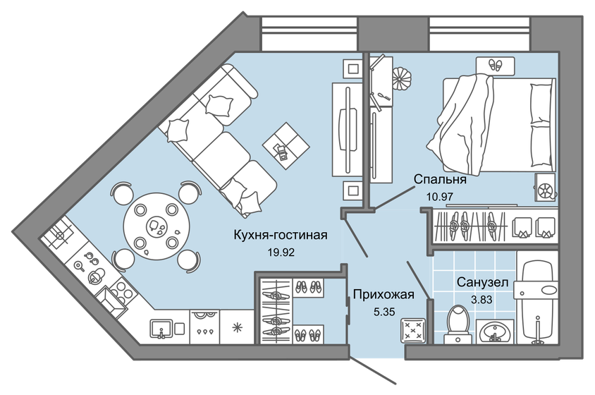 40 м², 2-комнатная квартира 4 392 700 ₽ - изображение 1