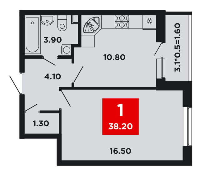 38,2 м², 1-комнатная квартира 6 264 800 ₽ - изображение 1