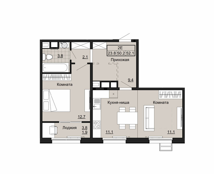 52,1 м², 2-комнатная квартира 4 298 250 ₽ - изображение 1