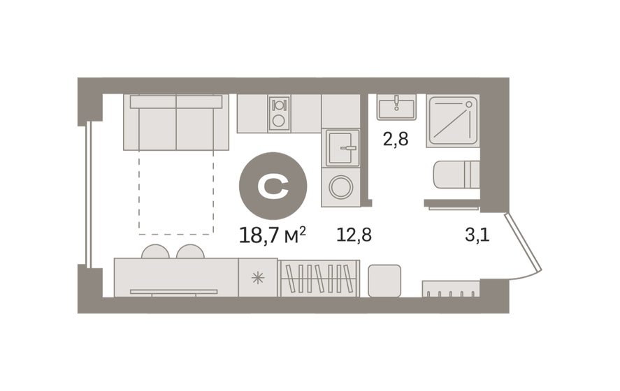 18,7 м², квартира-студия 4 730 000 ₽ - изображение 1