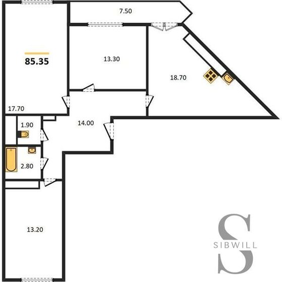 85,4 м², 3-комнатная квартира 7 515 000 ₽ - изображение 1