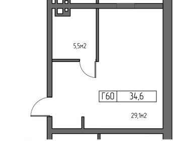 Квартира 34,6 м², 1-комнатные - изображение 1