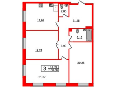 Квартира 108,8 м², 3-комнатная - изображение 1