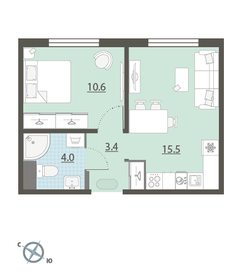 Квартира 33,5 м², 1-комнатная - изображение 2